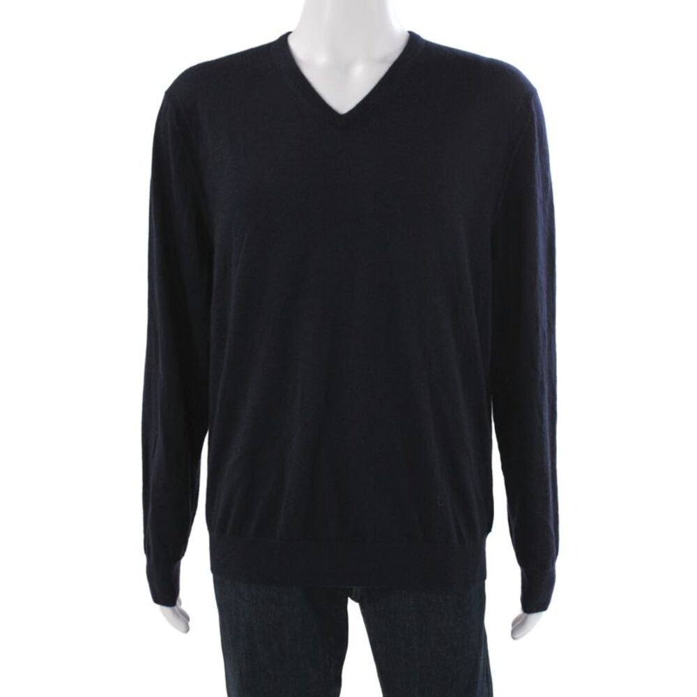 N.Peal Mens V-Neck Pullover Sweater Blue 70% Cashmere Long Sleeve Size 2XL